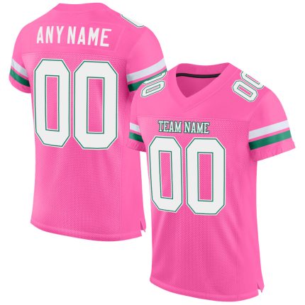 Personalized Pink White-Kelly Green Mesh Authentic Football Jersey Team Custom Name and Number