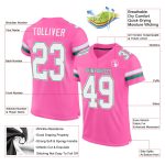 Personalized Pink White-Kelly Green Mesh Authentic Football Jersey Team Custom Name and Number