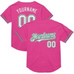 Personalized Pink White-Kelly Green Mesh Authentic Throwback Baseball Jersey Team Custom Name and Number
