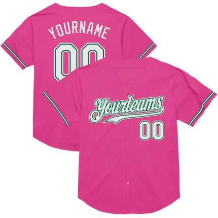 Personalized Pink White-Kelly Green Mesh Authentic Throwback Baseball Jersey Team Custom Name and Number