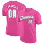 Personalized Pink White-Kelly Green Performance T-Shirt Team Custom Name and Number