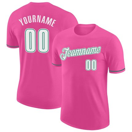 Personalized Pink White-Kelly Green Performance T-Shirt Team Custom Name and Number