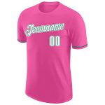 Personalized Pink White-Kelly Green Performance T-Shirt Team Custom Name and Number