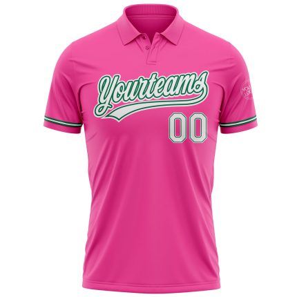 Personalized Pink White-Kelly Green Performance Vapor Golf Polo Shirt Team Custom Name and Number