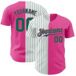 Personalized Pink White-Kelly Green Pinstripe Authentic Split Fashion Baseball Jersey Team Custom Name and Number