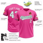 Personalized Pink White-Kelly Green Two-Button Unisex Softball Jersey Team Custom Name and Number