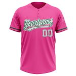 Personalized Pink White-Kelly Green Two-Button Unisex Softball Jersey Team Custom Name and Number