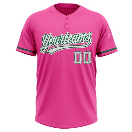 Personalized Pink White-Kelly Green Two-Button Unisex Softball Jersey Team Custom Name and Number