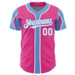 Personalized Pink White-Light Blue 3 Colors Arm Shapes Authentic Baseball Jersey Team Custom Name and Number