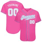 Personalized Pink White-Light Blue Authentic Baseball Jersey