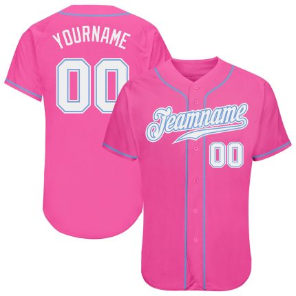 Personalized Pink White-Light Blue Authentic Baseball Jersey