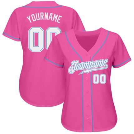 Personalized Pink White-Light Blue Authentic Baseball Jersey
