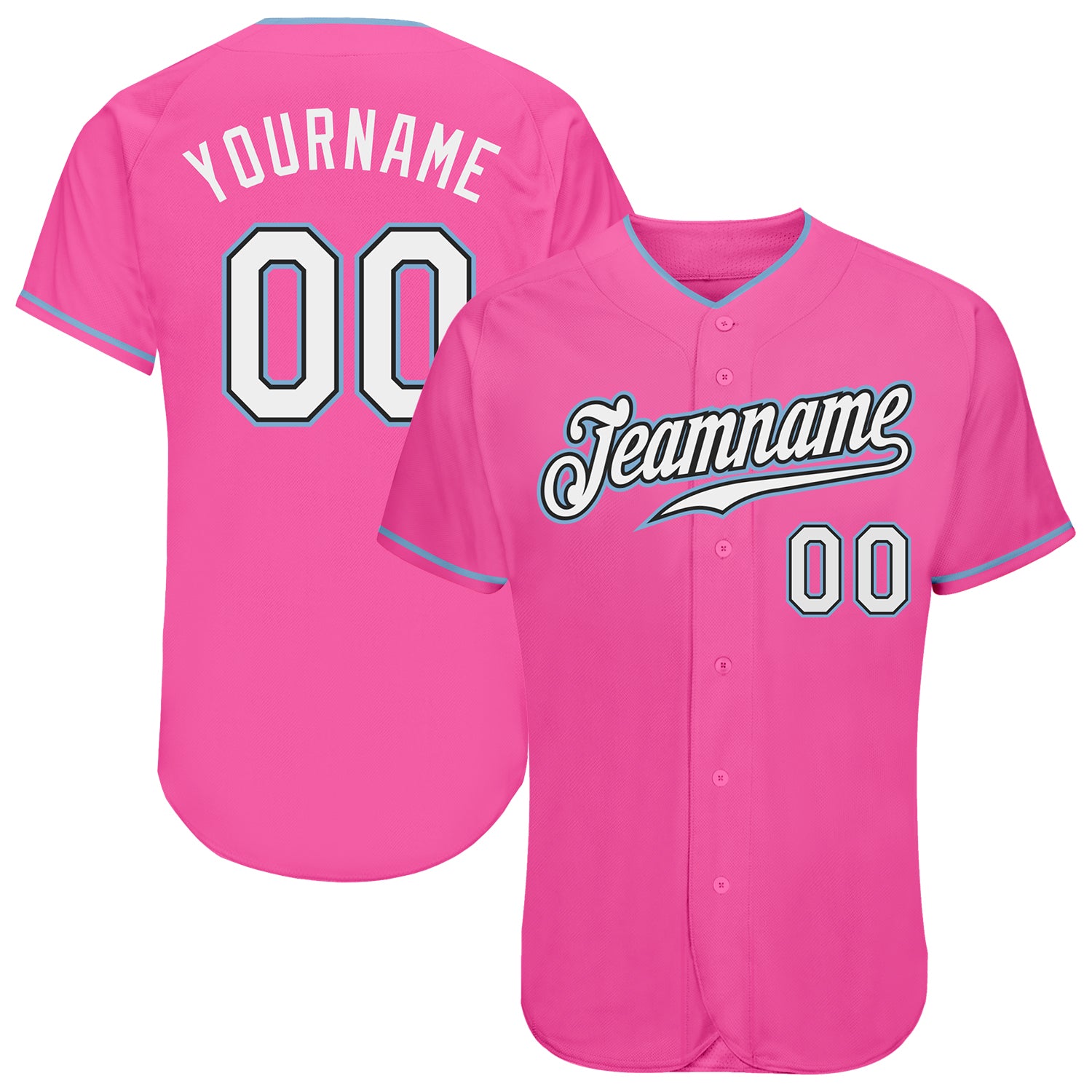 Personalized Pink White-Light Blue Authentic Baseball Jersey Team Custom Name and Number