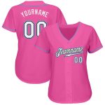 Personalized Pink White-Light Blue Authentic Baseball Jersey Team Custom Name and Number