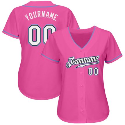 Personalized Pink White-Light Blue Authentic Baseball Jersey Team Custom Name and Number