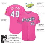 Personalized Pink White-Light Blue Authentic Baseball Jersey Team Custom Name and Number