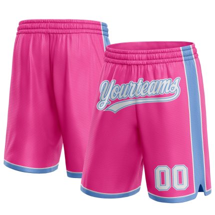 Personalized Pink White-Light Blue Authentic Basketball Shorts Team Custom Name and Number