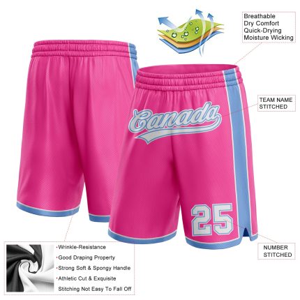 Personalized Pink White-Light Blue Authentic Basketball Shorts Team Custom Name and Number