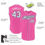 Personalized Pink White-Light Blue Authentic Sleeveless Baseball Jersey Team Custom Name and Number