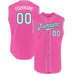 Personalized Pink White-Light Blue Authentic Sleeveless Baseball Jersey Team Custom Name and Number