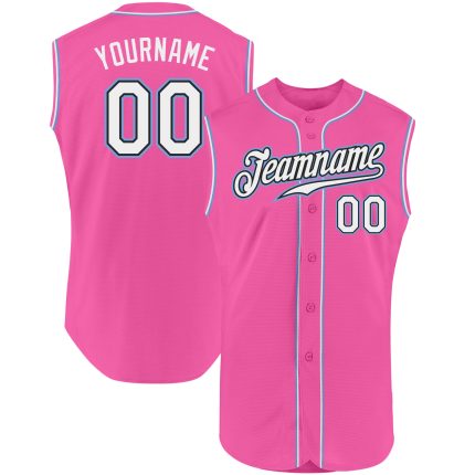 Personalized Pink White-Light Blue Authentic Sleeveless Baseball Jersey Team Custom Name and Number