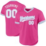 Personalized Pink White-Light Blue Authentic Throwback Baseball Jersey Team Custom Name and Number