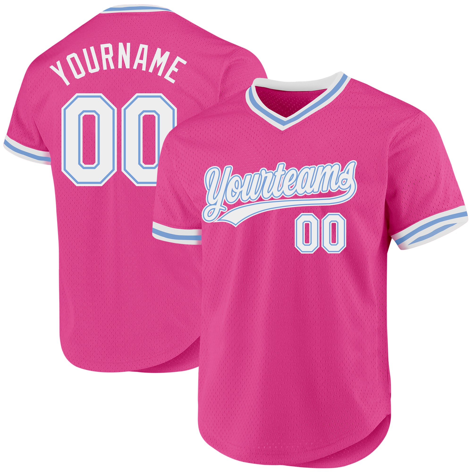 Personalized Pink White-Light Blue Authentic Throwback Baseball Jersey Team Custom Name and Number