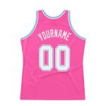 Personalized Pink White-Light Blue Authentic Throwback Basketball Jersey