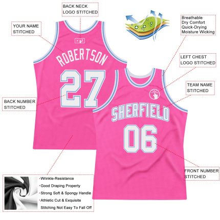 Personalized Pink White-Light Blue Authentic Throwback Basketball Jersey