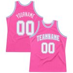 Personalized Pink White-Light Blue Authentic Throwback Basketball Jersey