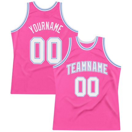 Personalized Pink White-Light Blue Authentic Throwback Basketball Jersey