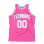 Personalized Pink White-Light Blue Authentic Throwback Basketball Jersey