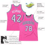 Personalized Pink White-Light Blue Authentic Throwback Basketball Jersey Team Custom Name and Number