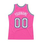 Personalized Pink White-Light Blue Authentic Throwback Basketball Jersey Team Custom Name and Number