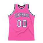 Personalized Pink White-Light Blue Authentic Throwback Basketball Jersey Team Custom Name and Number