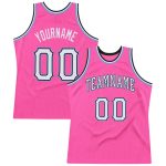 Personalized Pink White-Light Blue Authentic Throwback Basketball Jersey Team Custom Name and Number