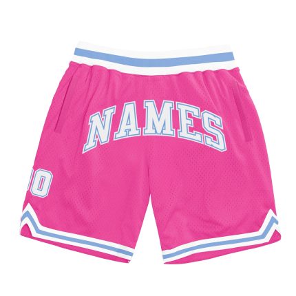Personalized Pink White-Light Blue Authentic Throwback Basketball Shorts