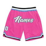 Personalized Pink White-Light Blue Authentic Throwback Basketball Shorts Team Custom Name and Number