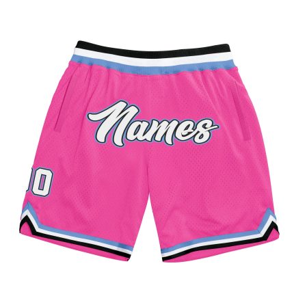 Personalized Pink White-Light Blue Authentic Throwback Basketball Shorts Team Custom Name and Number