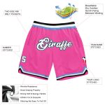 Personalized Pink White-Light Blue Authentic Throwback Basketball Shorts Team Custom Name and Number