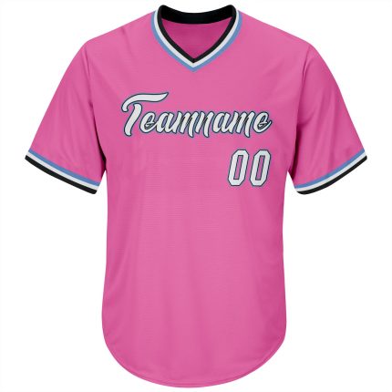 Personalized Pink White-Light Blue Authentic Throwback Rib-Knit Baseball Jersey Shirt