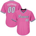Personalized Pink White-Light Blue Authentic Throwback Rib-Knit Baseball Jersey Shirt