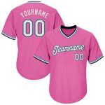Personalized Pink White-Light Blue Authentic Throwback Rib-Knit Baseball Jersey Shirt Team Custom Name and Number