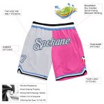 Personalized Pink White-Light Blue Authentic Throwback Split Fashion Basketball Shorts Team Custom Name and Number