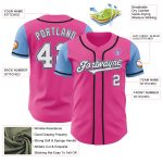 Personalized Pink White-Light Blue Authentic Two Tone Baseball Jersey Team Custom Name and Number