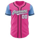 Personalized Pink White-Light Blue Authentic Two Tone Baseball Jersey Team Custom Name and Number