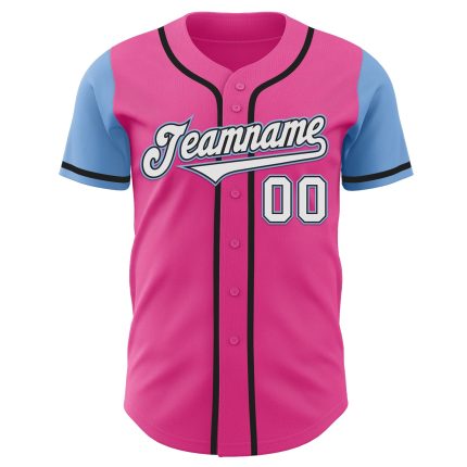 Personalized Pink White-Light Blue Authentic Two Tone Baseball Jersey Team Custom Name and Number