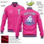 Personalized Pink White Light Blue-Black Bomber Full-Snap Varsity Letterman Jacket Team Custom Name and Number