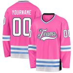 Personalized Pink White-Light Blue Hockey Jersey