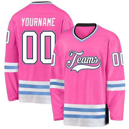 Personalized Pink White-Light Blue Hockey Jersey